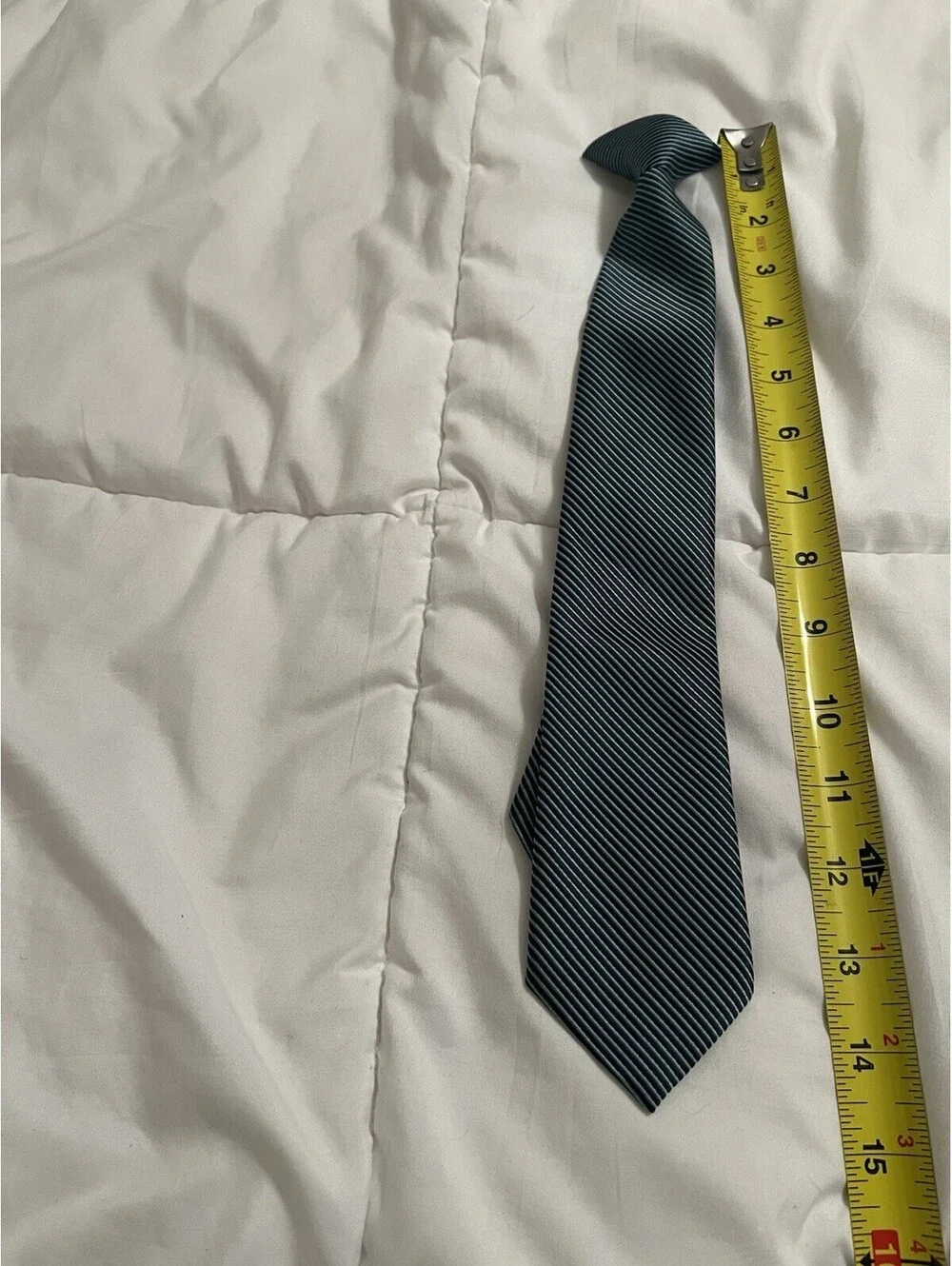 Boys Teal Blue Black Striped Clip on Tie 100% Polyester
